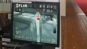 武漢肺炎防疫 世貿一館紅外線熱像儀監測體溫為防武漢疫情隨人潮眾多的展覽活動擴散，外貿協會啟用世貿一館設置的紅外線熱像感測儀，一旦偵測到進館民眾體溫超過攝氏35度，就必須由人工以額溫槍確認是否發燒；南港展覽館一館及二館規劃在2月裝設。中央社記者廖禹揚攝　109年2月1日