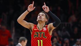 ▲楊恩（Trae Young）投進6顆三分球，攻下全場最高38分。（圖／美聯社／達志影像）