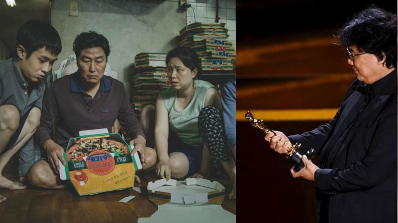 《寄生》導演表情包　凝視小金人燦笑