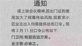 大陸社區管制進出要念暗號或是繞口令。（圖／翻攝自微博）