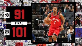 NBA／羅利大三元　暴龍15連勝斷
NBA,多倫多暴龍,Kyle Lowry,布魯克林籃網
翻攝自暴龍官方推特