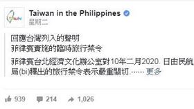 菲律賓,總統府,杜特蒂,台灣,旅行禁令(fb)