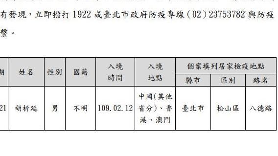 又有失聯者！北市府公布姓名：胡析延
