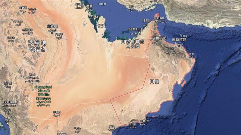 除了兩名日本人在伊朗被拘留外，日本相關船隻也在阿曼一帶受損。（圖／Google Map）
