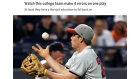 ▲哈佛棒球隊1次守備發生4次失誤，糗登《大聯盟官網》。（圖／翻攝自MLB官網）