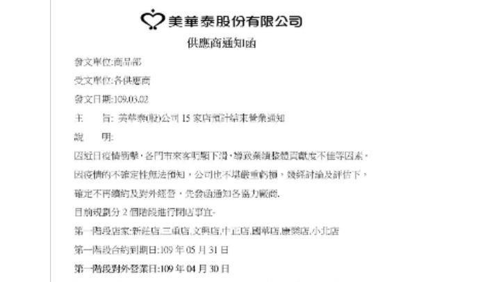 疫情重挫　美華泰15分店將結束營業