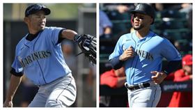 ▲美國職棒大聯盟前球星鈴木一朗、水手隊外野手岡薩雷茲Carlos Gonzalez（圖／翻攝自水手隊推特、美聯社）