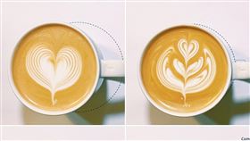 Evelyn拉花賽事當天的作品（左上愛心、右上鬱金香、左下玫瑰、右下葉子）。（圖／翻攝自星巴克臉書粉絲專頁）
