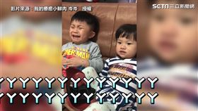 ▲哥哥發現自己惹到母老虎，妹妹一臉淡定。（圖／我的療癒小鮮肉 岑岑　授權）