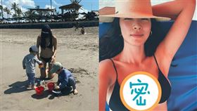 嘉熙帶小孩在海灘玩曬比基尼被韓國網友罵。（圖／翻攝自嘉熙IG）
