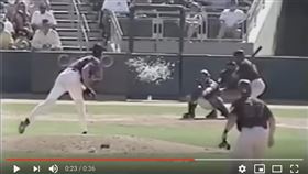 ▲2001年「巨怪」蘭迪強森（Randy Johnson）投球擊中小鳥（圖／翻攝自YouTube）