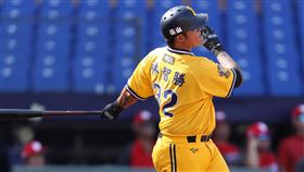 中職熱身賽龍象大戰　林智勝開轟（2）中華職棒官辦熱身賽15日在洲際棒球場進行味全龍隊與中信兄弟隊賽事，中信兄弟林智勝1局下敲出2分全壘打，終場兄弟以10比7擊退龍隊。中央社記者張新偉攝　109年3月15日