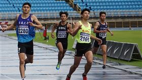 大專校院田徑公開賽　林祐賢飆出生涯最佳摘金全國大專校院田徑公開賽27日在台北田徑場舉行，目前就讀國立體育大學的林祐賢（右2）在大專男甲100公尺決賽，飆出生涯最佳10秒41摘金。中央社記者黃巧雯攝　109年3月28日