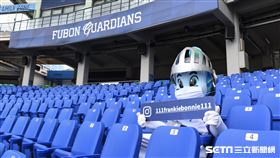 富邦悍將吉祥物富藍奇（Frankie）全場應援。（圖／記者王怡翔攝影）