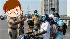 印度,冠狀病毒安全帽,警察,宣導,禁足令