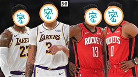 ▲詹姆斯、戴維斯互換造型，哈登、威斯布魯克互換造型。（圖／翻攝自Bleacher Report推特）
