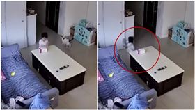 女童客廳玩耍突跌倒！監視器曝光…網一看頭皮發麻：誰推的（圖／翻攝自靈異公社）