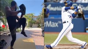 ▲包提斯塔（Jose Bautista）上投手丘練投。（圖／翻攝自史卓曼推特／美聯社）