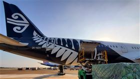 紐航客機轉貨機　帶奶油來台載醫療物資回紐西蘭因應武漢肺炎疫情，紐西蘭航空啟動客機轉貨機營運模式，9日一架紐航客機載著紐西蘭的蜂蜜與奶油等民生物品到台灣，10日清晨載著台灣出口的醫療物資飛回紐西蘭。（紐西蘭航空提供）中央社記者汪淑芬傳真　109年4月10日