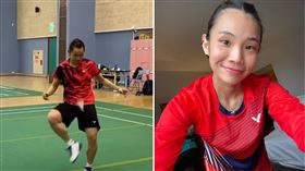 戴資穎訓練中將羽球當毽子踢。（合成圖／翻攝自戴資穎IG）