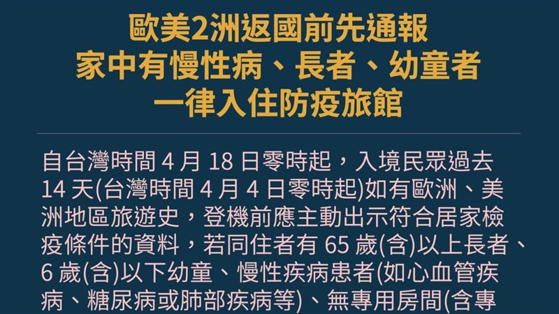 從歐美返國　家中有老幼須住防疫旅館