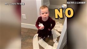 ▲Millie玩衛生紙，當場被媽媽抓包。（圖／AP／Caters TV授權）