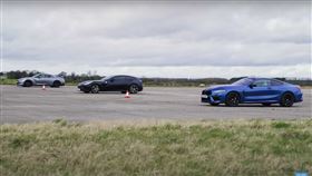 ▲來BMW M8 Competition、 Ferrari GTC4Lusso、Nissan GT-R比賽加速（圖／翻攝自CarWow Youtube）