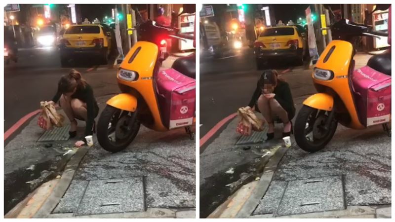 湯灑水溝旁…正妹秒撿玉米粒塞口中