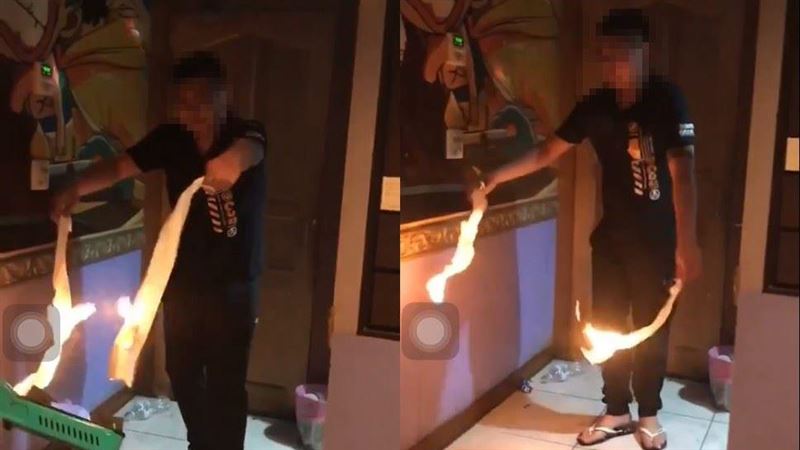 KTV玩火燒衛生紙　眾人嘻笑錄影