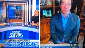 為因應武漢肺炎（COVID-19、新冠肺炎）疫情，許多企業轉而要求員工在家工作，而遠距辦公、視訊會議也鬧出不少尷尬的笑話。美國《ABC》新聞台一位記者日前在家裡與棚內主播進行現場連線，然卻被眼尖觀眾發現上半身衣冠楚楚、下半身卻失蹤，大腿露出的畫面當場被播送到全國。（圖／翻攝自推特）