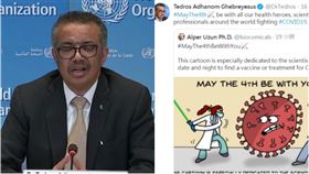 ▲譚德塞轉發「原力文」，卻有不少網友大力挺台，卻被發現有不少帳號相同。（圖／翻攝自推特）