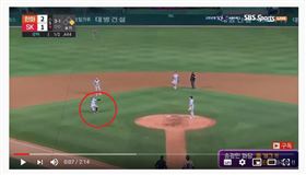 ▲韓火鷹老將宋光旻接球跌倒兩次。（圖／截自網路）