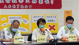 人本基金會批高市教育局包庇不適任教師人本基金會南部辦公室副主任古秀妃（中）8日偕民進黨高雄市議員林智鴻（右）、林富寶（左）等人在市議會召開記者會，批評市府教育局包庇不適任教師。中央社記者王淑芬攝　109年5月8日