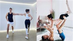 ▲KIMIKO老師和未婚夫王家玄教授示範雙人防疫運動。（圖／KIMIKO提供）