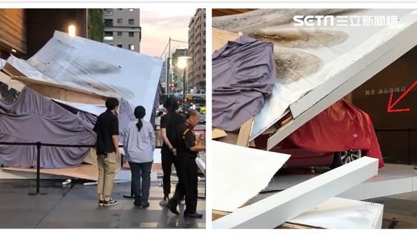 狂風暴雨攪局　台中特斯拉展示台倒塌