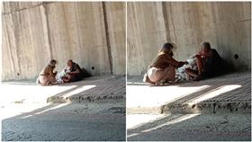 女騎士買便當給街友「幫擦手、擦臉」　他一看被暖哭（圖／翻攝自爆廢公社）