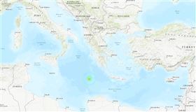 根據歐洲地中海地震中心說法，地中海中部區域21日凌晨發生地震，規模6.2。（圖取自美國地質調查所網頁usgs.gov）