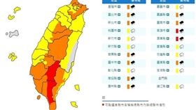 快訊／21縣市防大雨　高雄、屏東大豪雨特報「紅紫一片」（圖／氣象局）