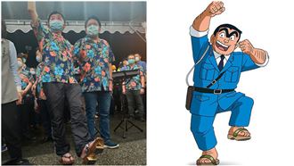 阿中部長花襯衫配木屐　網笑：像兩津