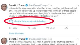 川普推特發文遭官方標註為不實訊息。（圖片取自川普推特）