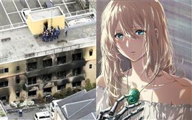 日本「京都動畫」縱火犯、京阿尼。（共同社提供）/《紫羅蘭永恆花園電影版》。采昌提供。