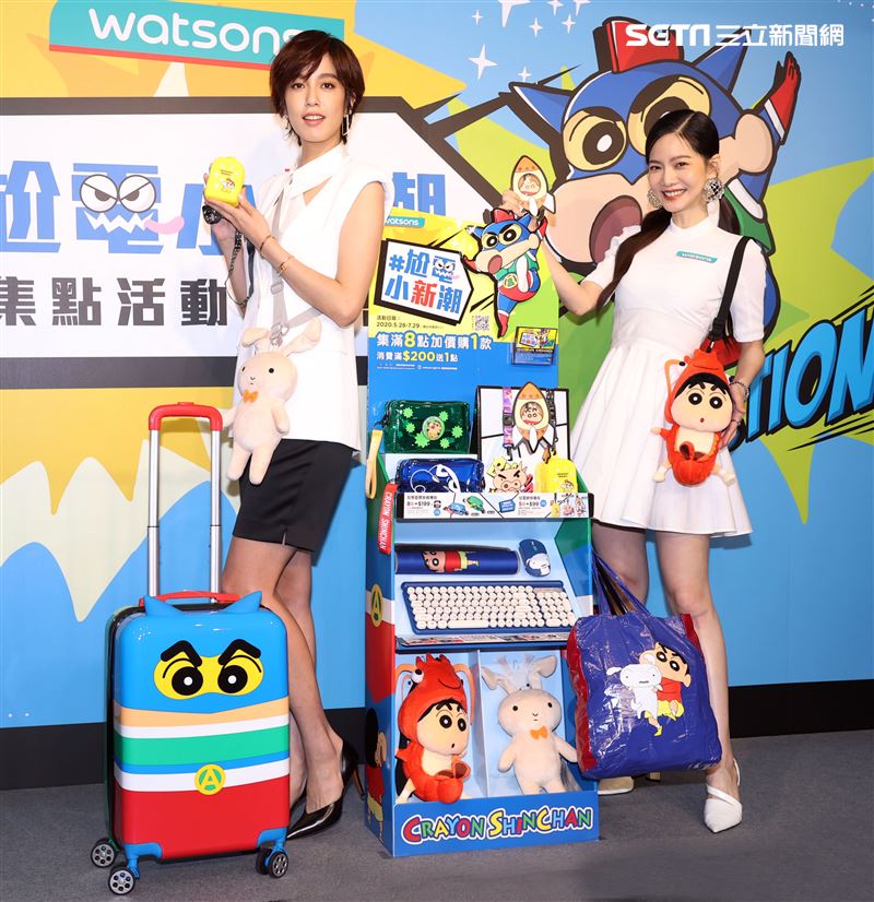 曾之喬與陳庭妮出席「屈臣氏蠟筆小新集點活動記者會」。（記者邱榮吉/攝影）