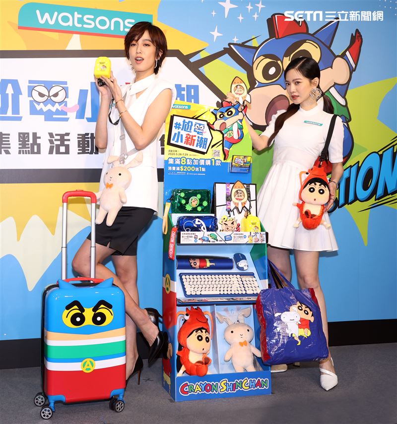 曾之喬與陳庭妮出席「屈臣氏蠟筆小新集點活動記者會」。（記者邱榮吉/攝影）