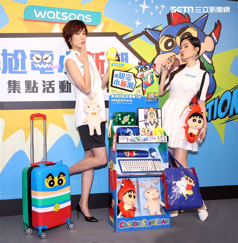 曾之喬與陳庭妮出席「屈臣氏蠟筆小新集點活動記者會」。（記者邱榮吉/攝影）