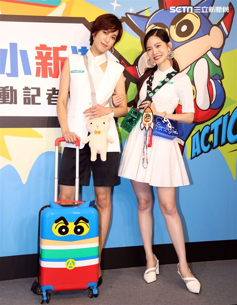 曾之喬與陳庭妮出席「屈臣氏蠟筆小新集點活動記者會」。（記者邱榮吉/攝影）