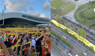 吼出罷韓心聲　巨型黃絲帶飄揚高雄