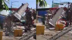 吊車,集集古街,南投,牌坊,拆除（圖／翻攝自爆料公社）