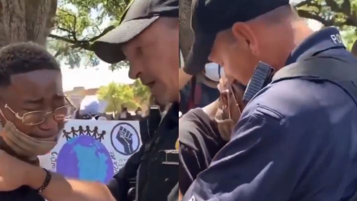 黑人少年街頭痛哭　白人警衝上前緊抱