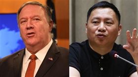 六四天安門事件31週年將屆，美國國務卿蓬佩奧（左）稍早已會見六四參與者王丹（右）等人，預計4日公布相關訊息。一般預料，這將使中美關係雪上加霜。（中央社檔案照片）