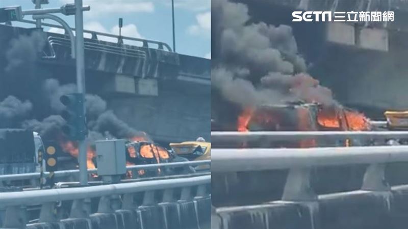 台中國六3車追撞　賓士陷火海成廢鐵